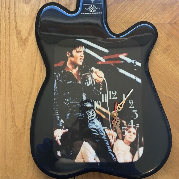 Vintage Elvis Presley King Lives Guitar Shaped Clock Wood Lacquered 32" X 11" - Picture 2 of 10
